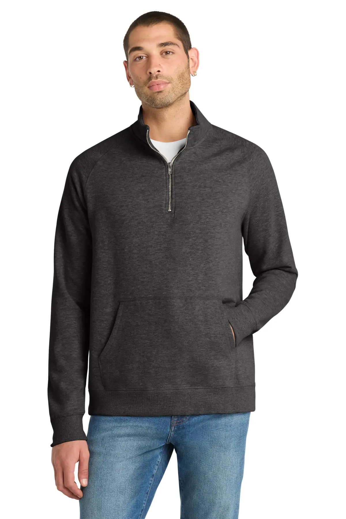District Lightweight Fleece 1/4-Zip. in Heathered Black