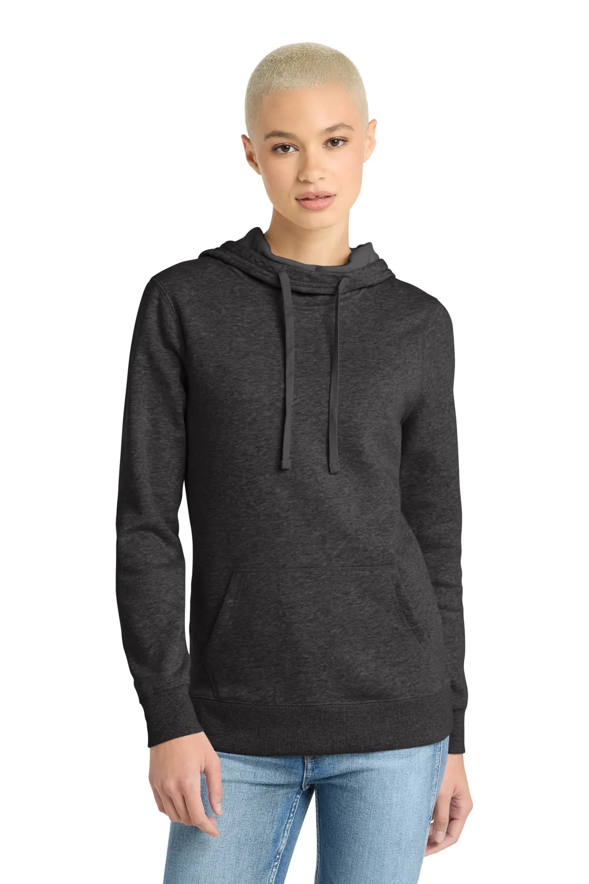 District Women's Lightweight Fleece Hoodie. in Heathered Black