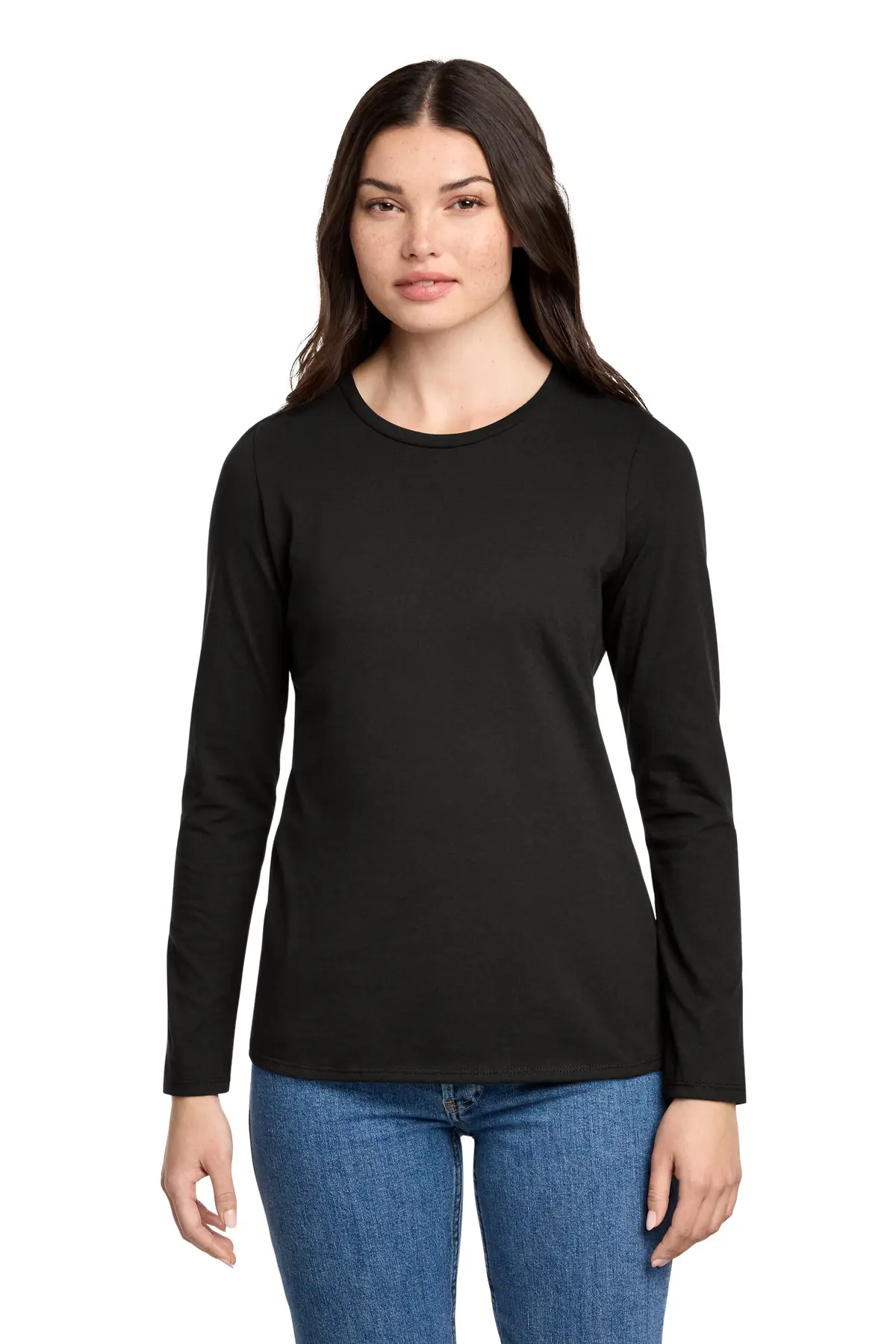 District Women's Perfect Blend CVC Long Sleeve Tee in Black