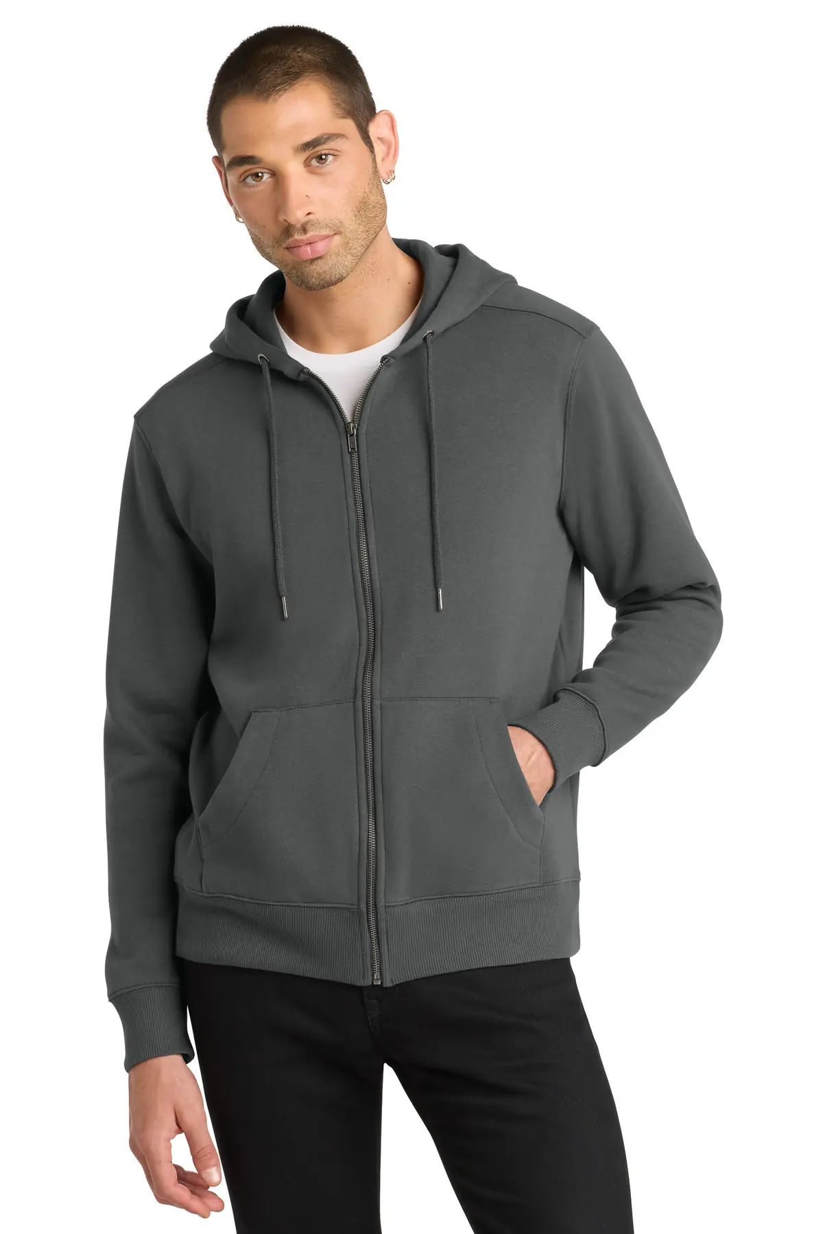 District Perfect Weight Fleece Full-Zip Hoodie in Charcoal