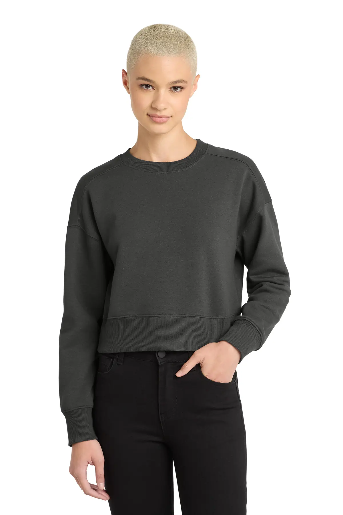 District Women's Perfect Weight Fleece Cropped Crew in Charcoal