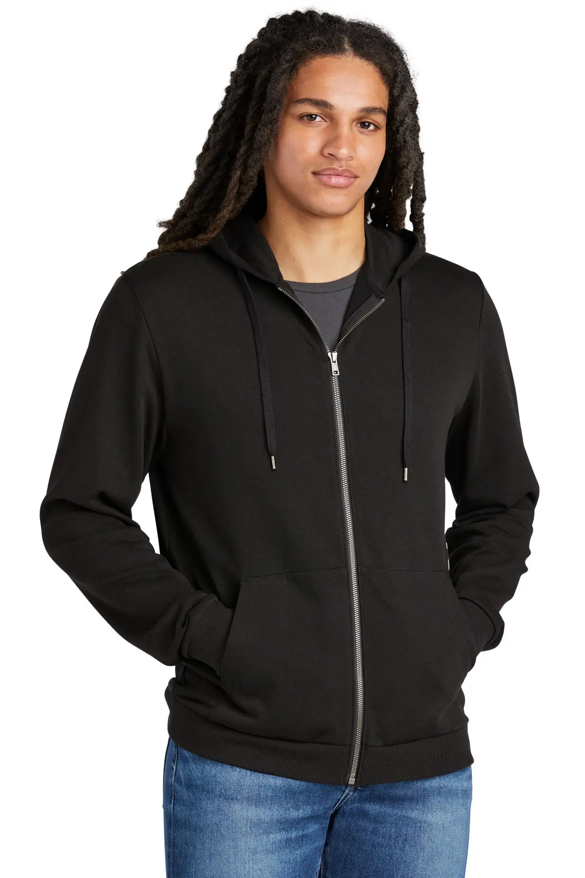 District Perfect Tri Fleece Full-Zip Hoodie in Black