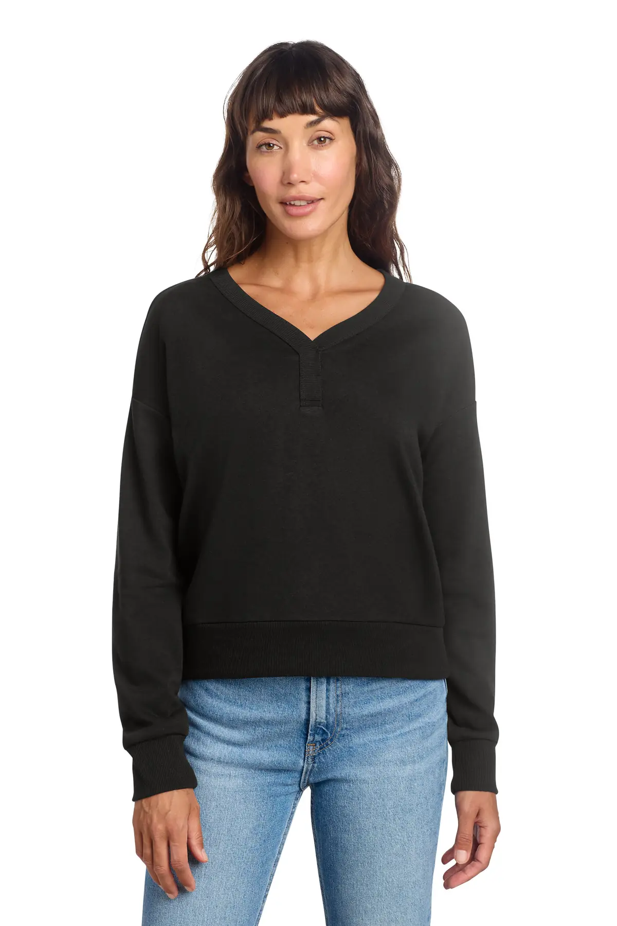 District Women's Perfect Tri Fleece V-Neck Sweatshirt in Black