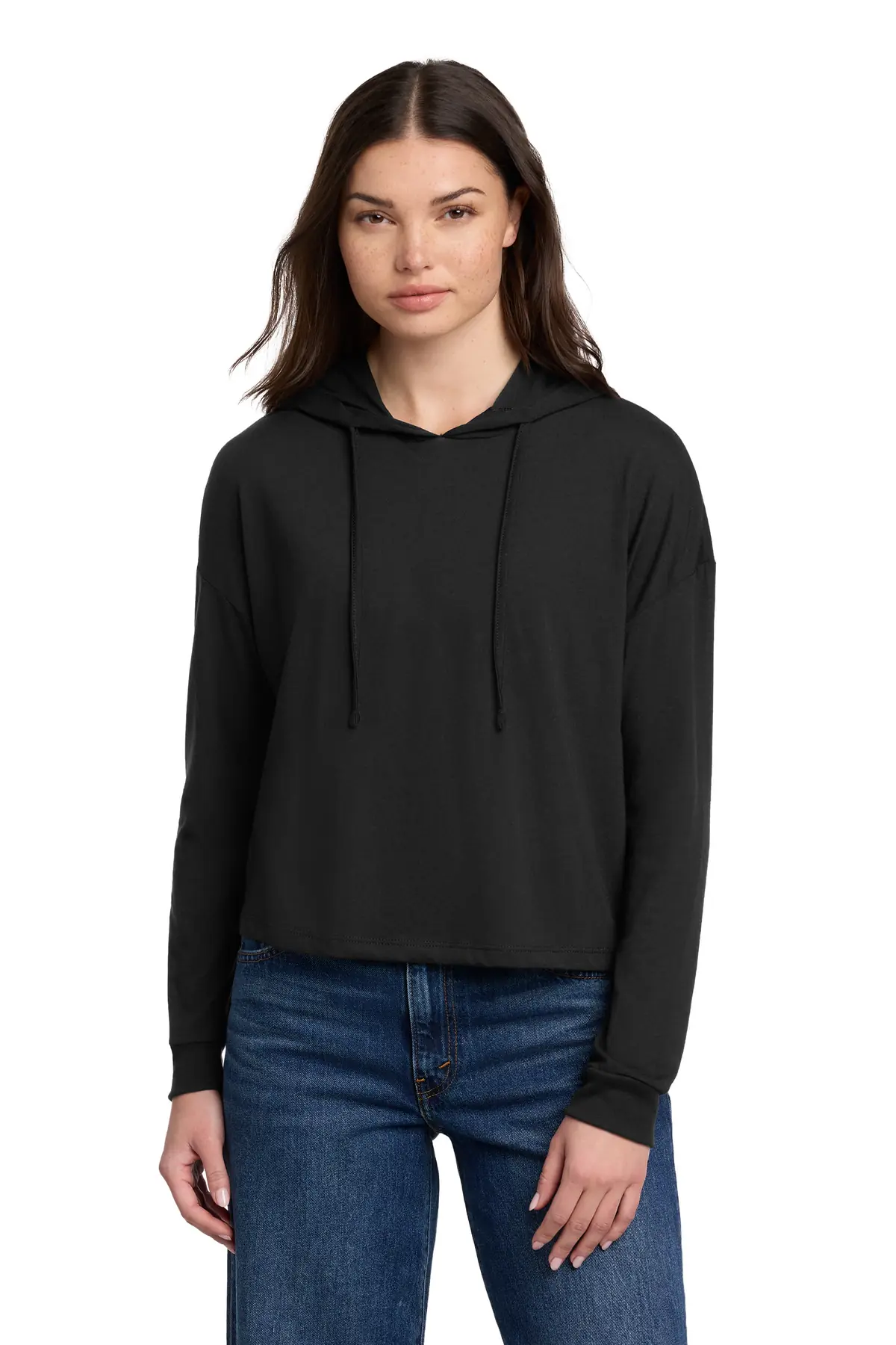 District Women's Perfect Tri Midi Long Sleeve Hoodie in Black