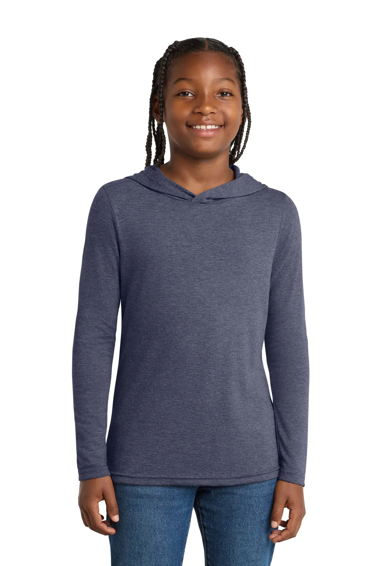 District Youth Perfect Tri Long Sleeve Hoodie in Navy Frost