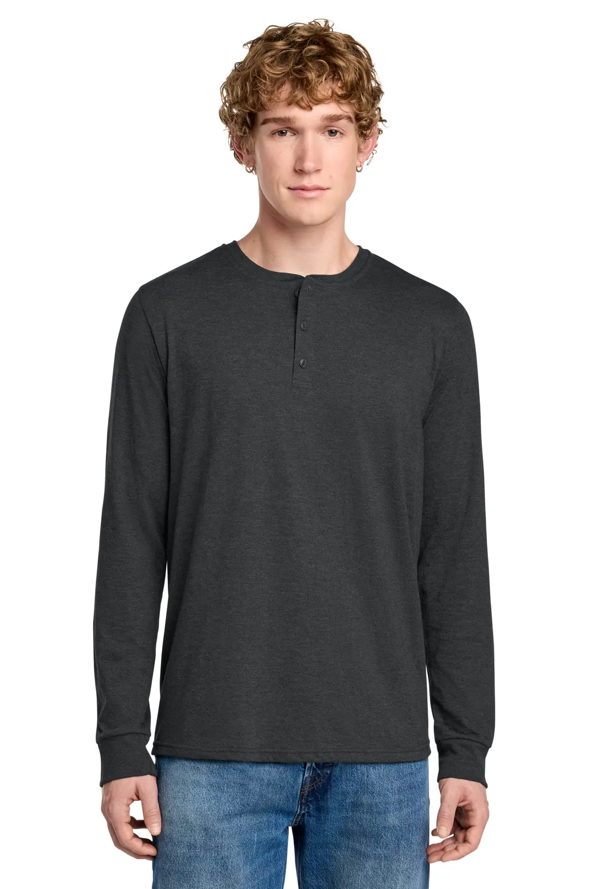 District Perfect Tri Long Sleeve Henley in Black Frost