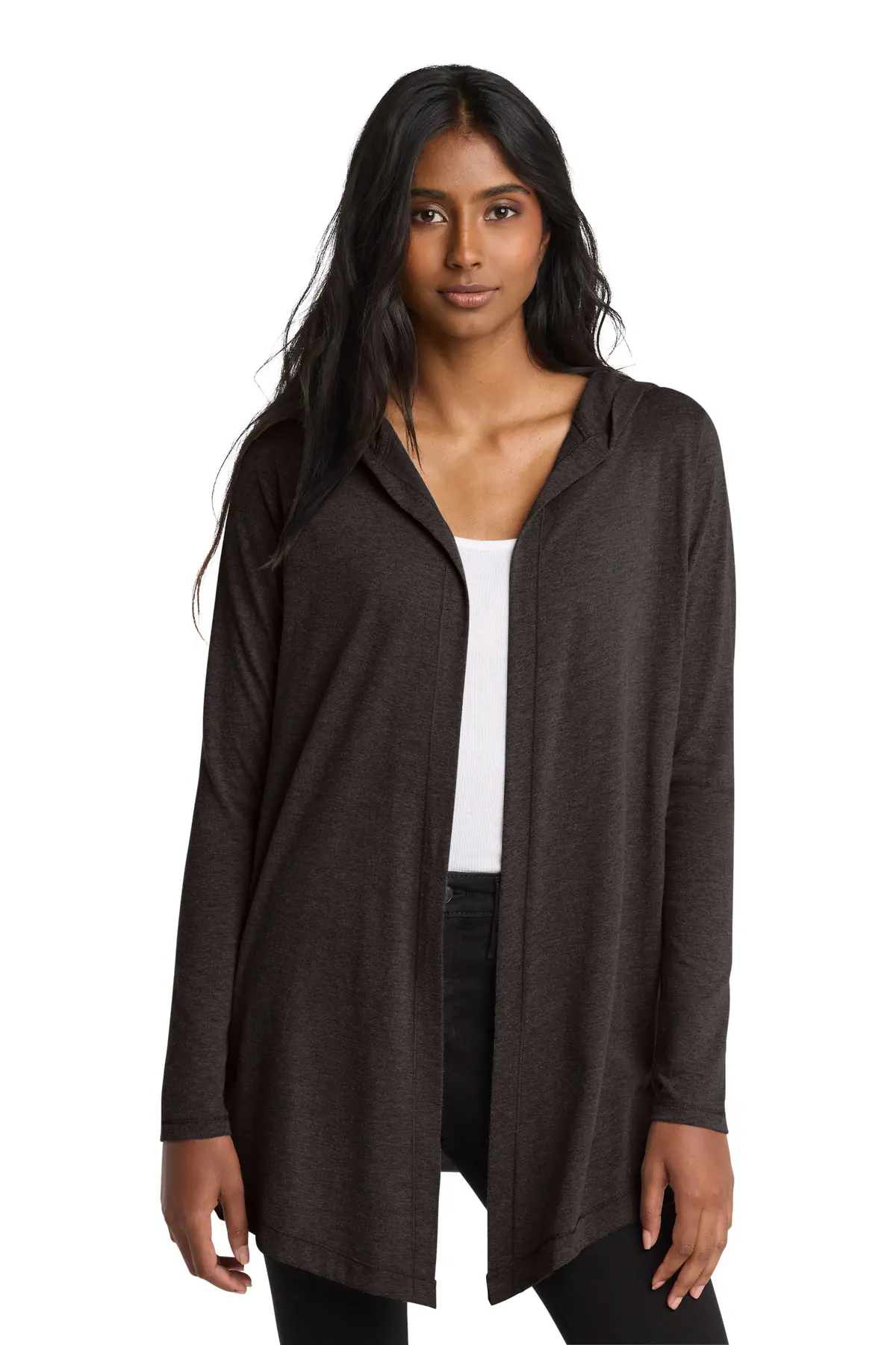 District Women's Perfect Tri Hooded Cardigan. in Black Frost