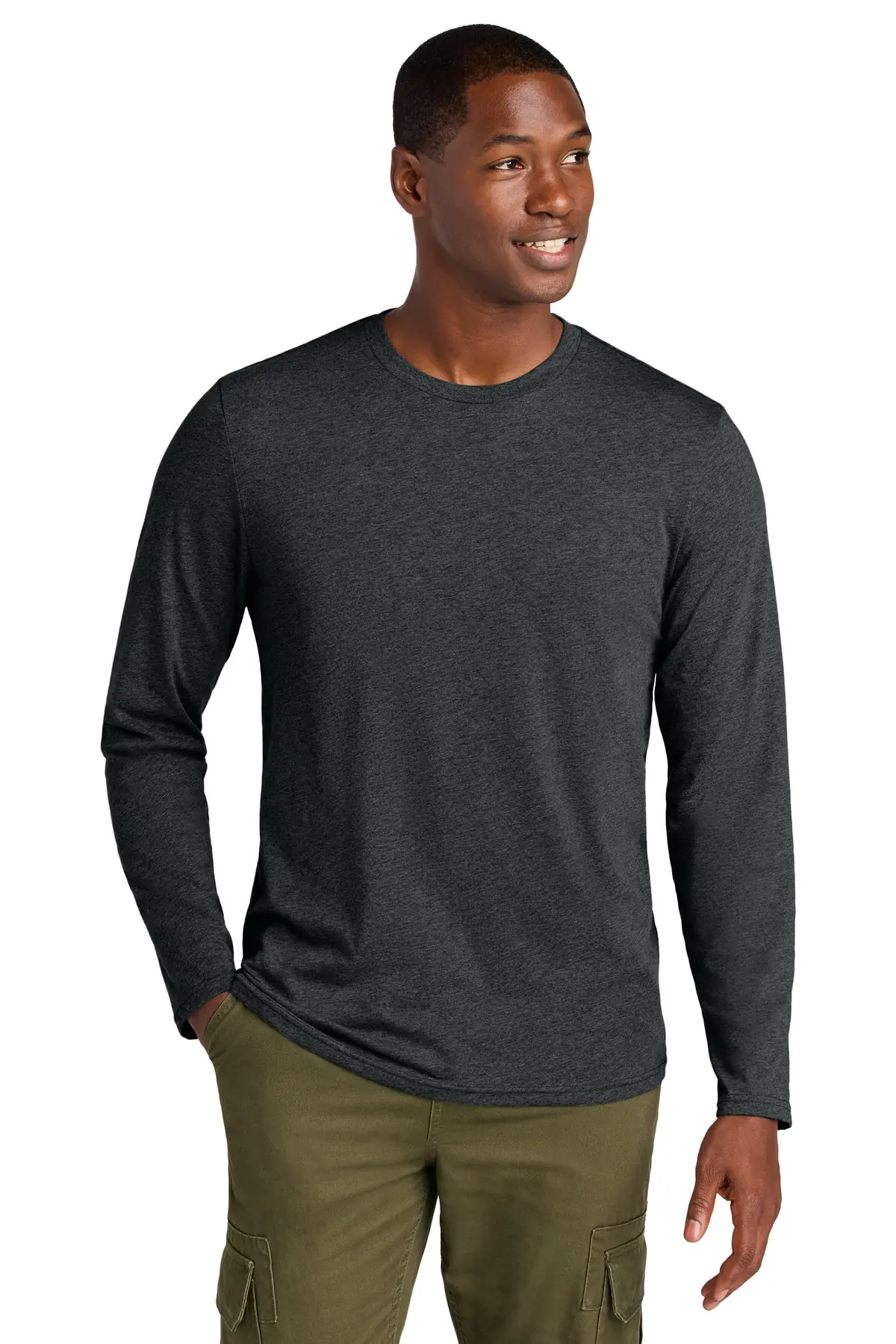 District Perfect Weight CVC Long Sleeve Tee in Jet Black Heather