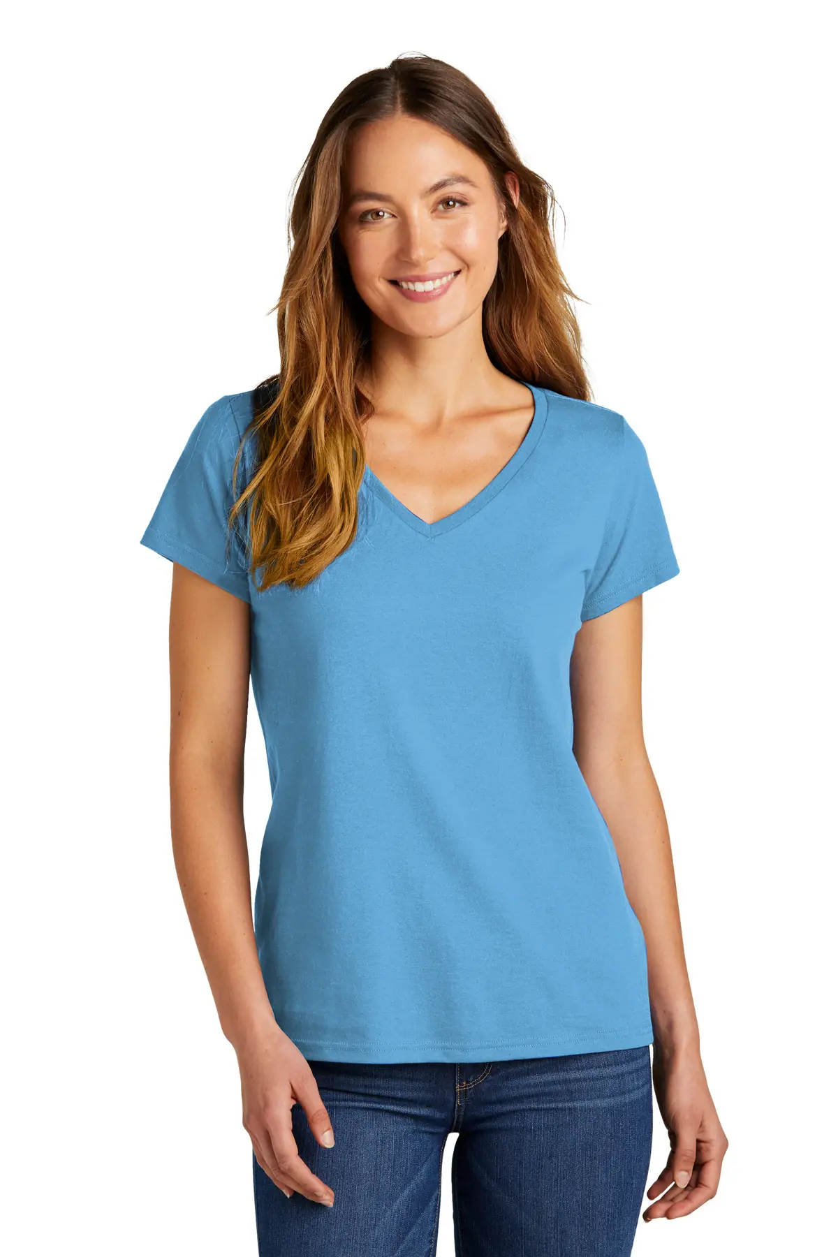 District Women's The Concert Tee V-Neck in Aquatic Blue