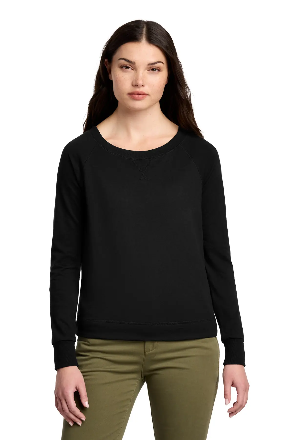 District Women's Featherweight French Terry Long Sleeve Crewneck in Black