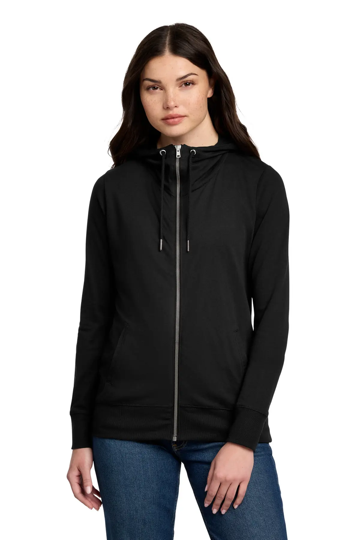 District Women's Featherweight French Terry Full-Zip Hoodie in Black