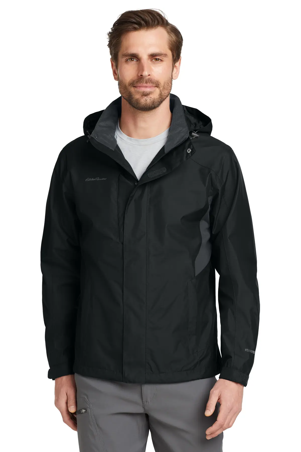 Eddie Bauer Rain Jacket. in Black/ Steel Grey