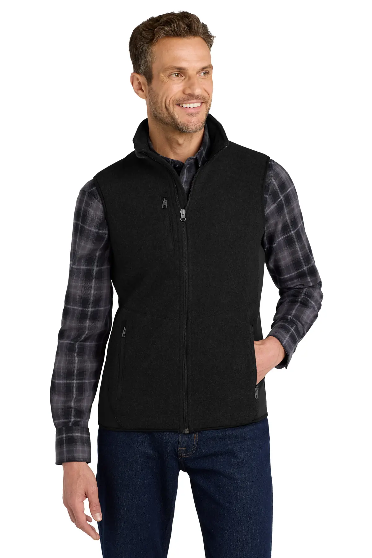 Port Authority R-Tek Pro Fleece Full-Zip Vest. in Black/ Black
