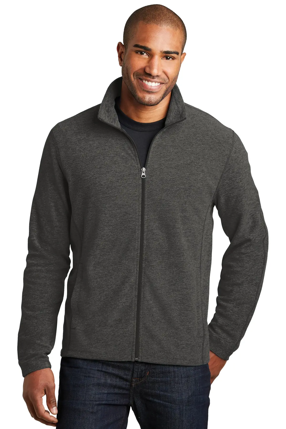 Port Authority Heather Microfleece Full-Zip Jacket. in Black Charcoal Heather