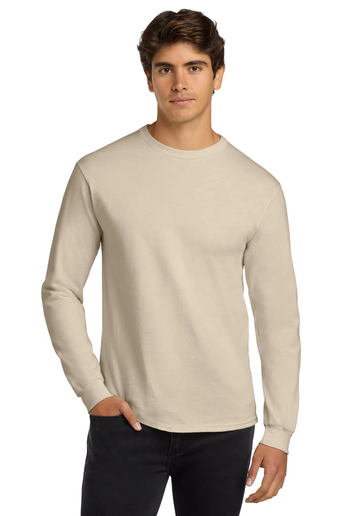 Gildan - Ultra Cotton 100% US Cotton Long Sleeve T-Shirt. in Natural