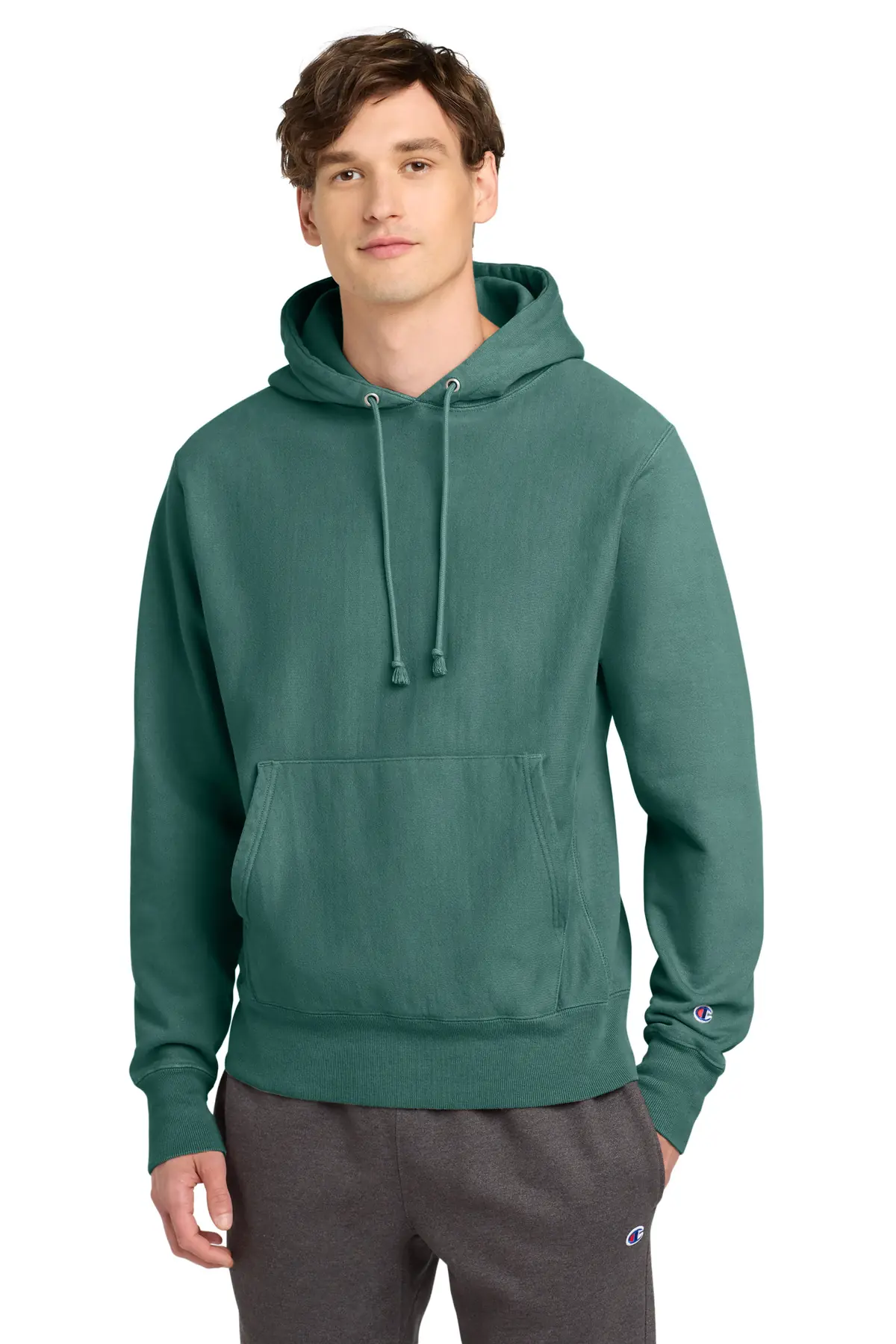 Champion Reverse Weave Garment-Dyed Hooded Sweatshirt. in Cactus