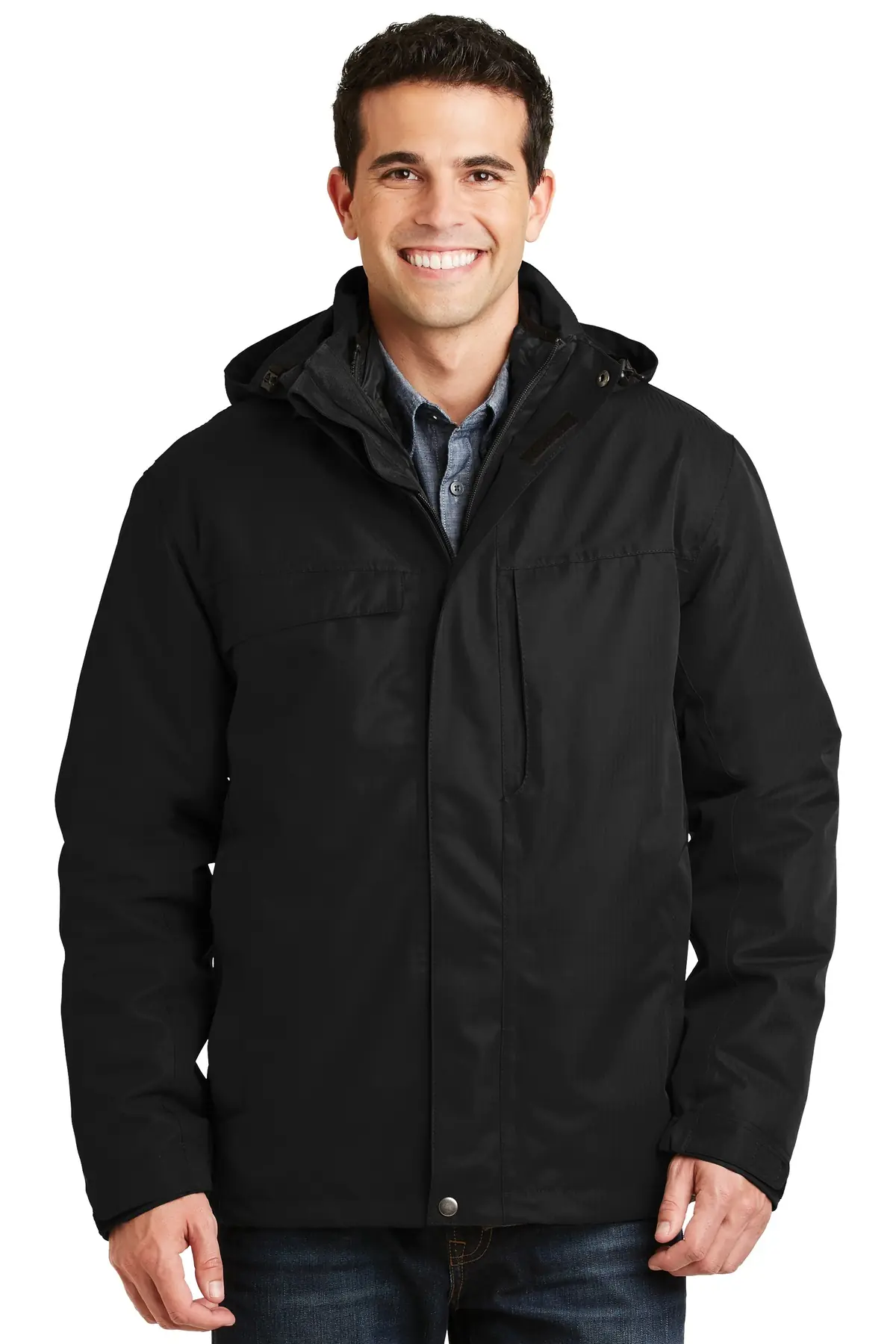 Port Authority Herringbone 3-in-1 Parka. in Black