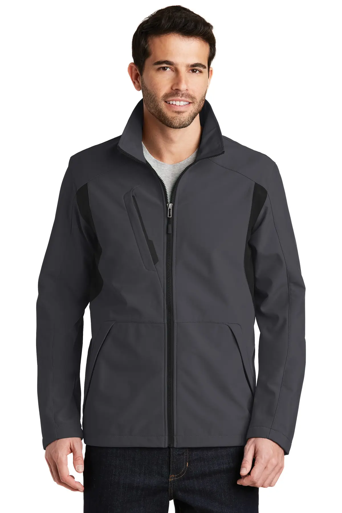 Port Authority Back-Block Soft Shell Jacket. in Battleship Grey/ Black