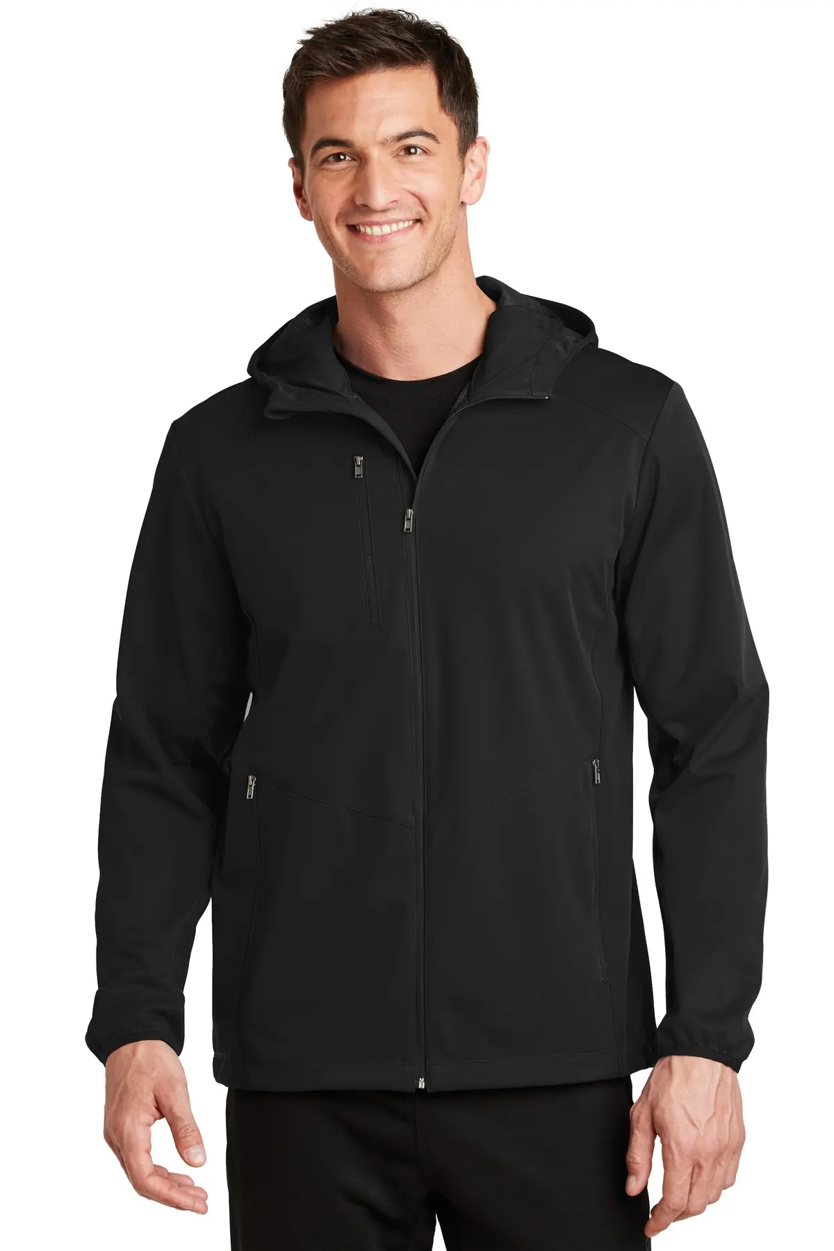 Port Authority Active Hooded Soft Shell Jacket. in Deep Black