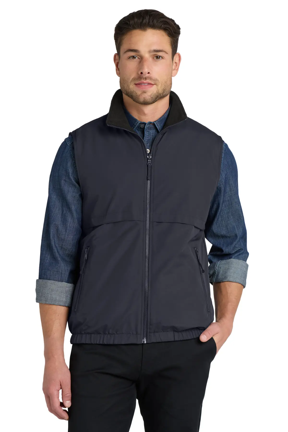 Port Authority Reversible Charger Vest. in Battleship Grey