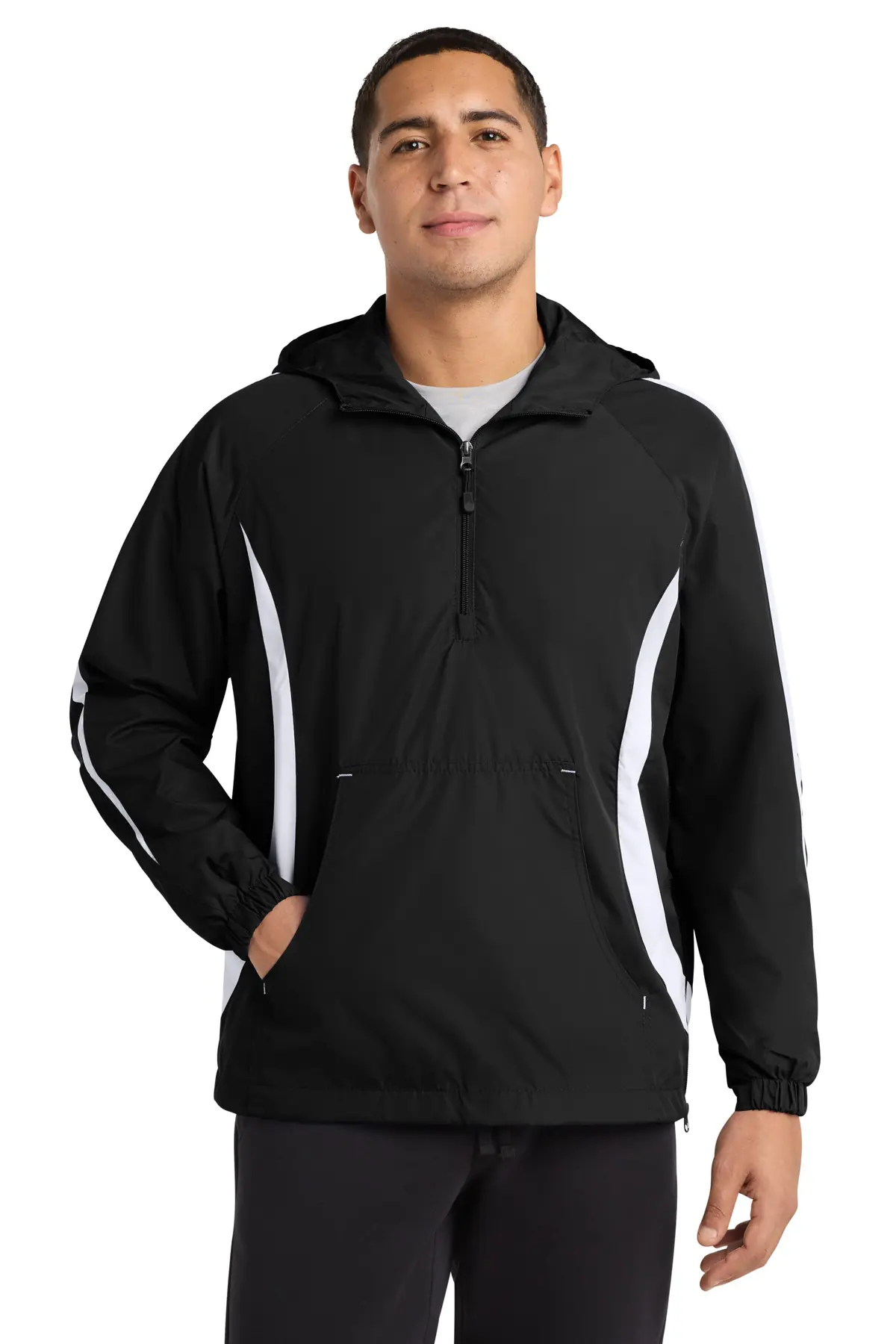 Sport-Tek Colorblock Raglan Anorak. in Black/ White