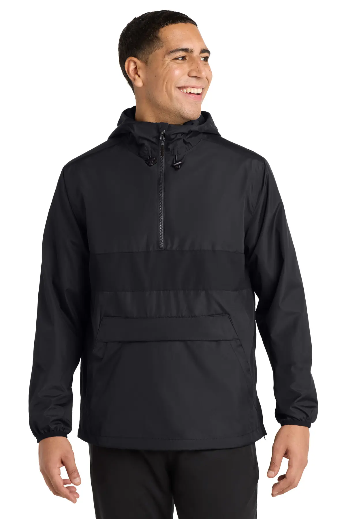 Sport-Tek Zipped Pocket Anorak. in Black/ Black