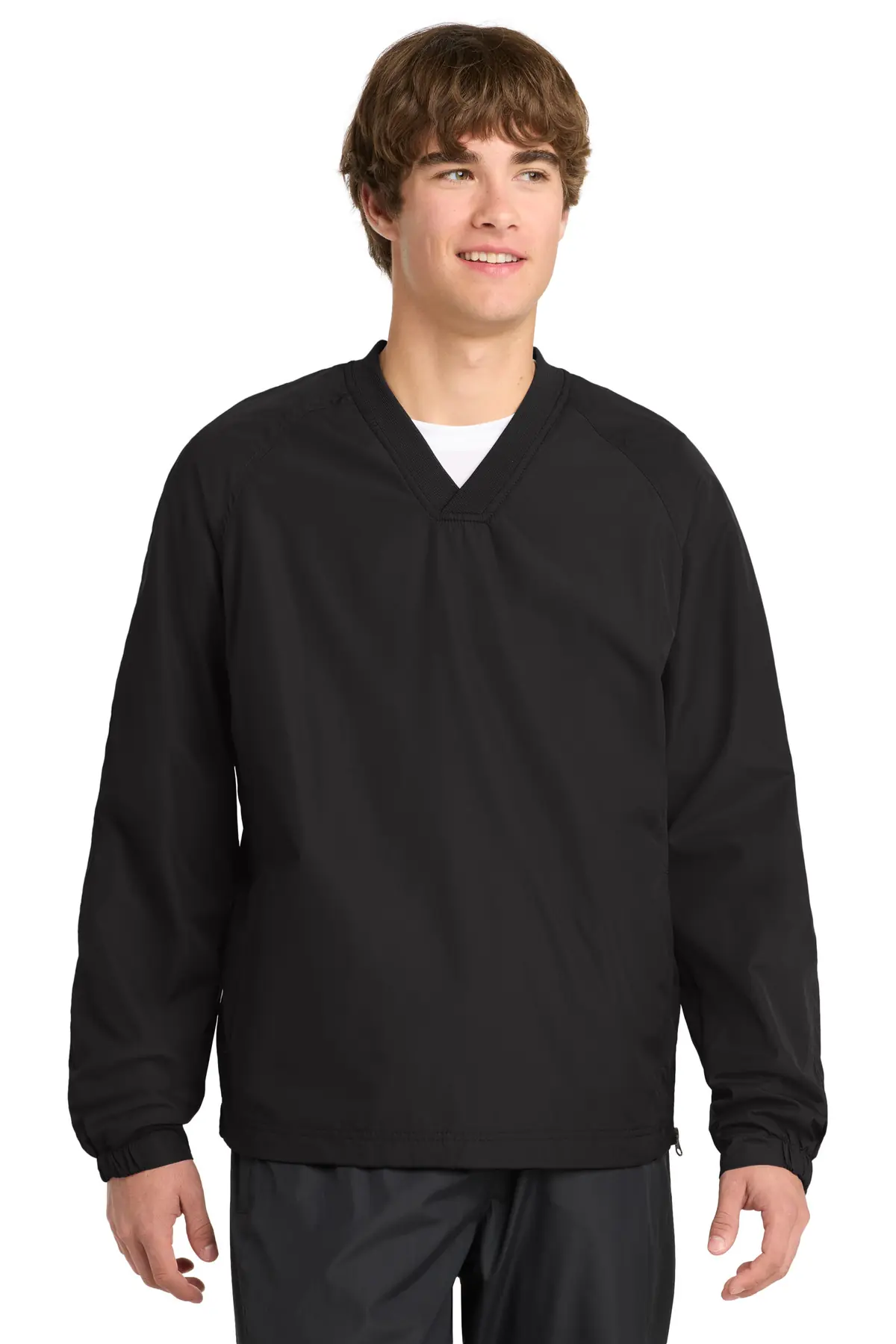 Sport-Tek V-Neck Raglan Wind Shirt. in Black