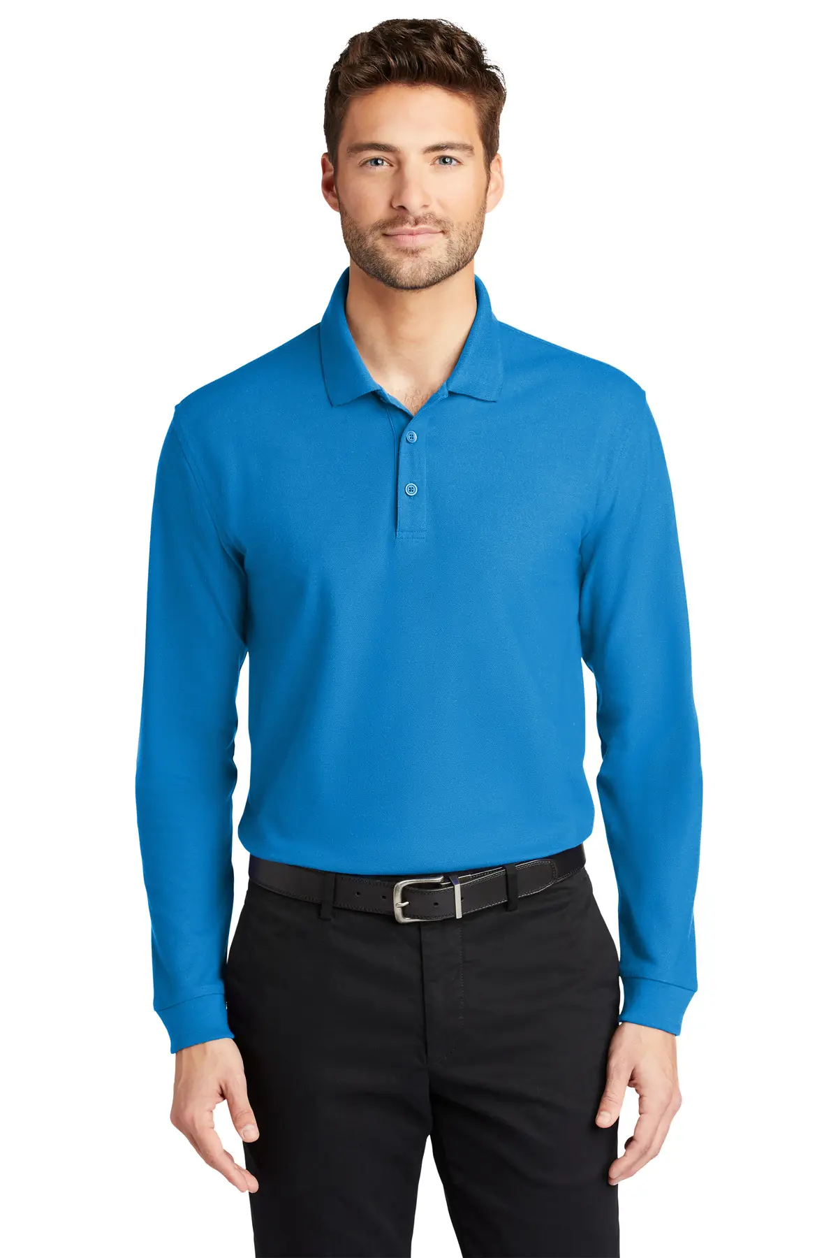 Port Authority Long Sleeve Core Classic Pique Polo. in Coastal Blue