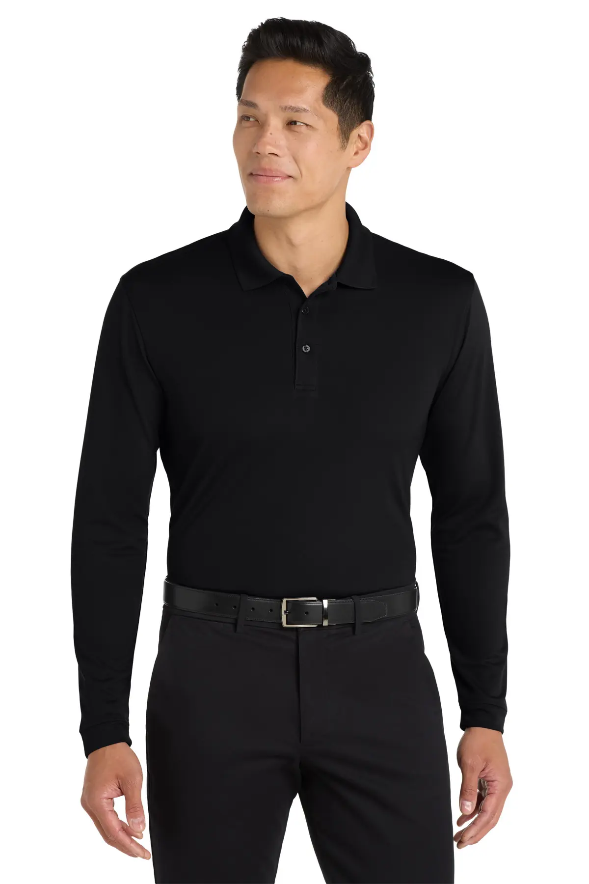Port Authority Dry Zone UV Micro-Mesh Long Sleeve Polo in Deep Black