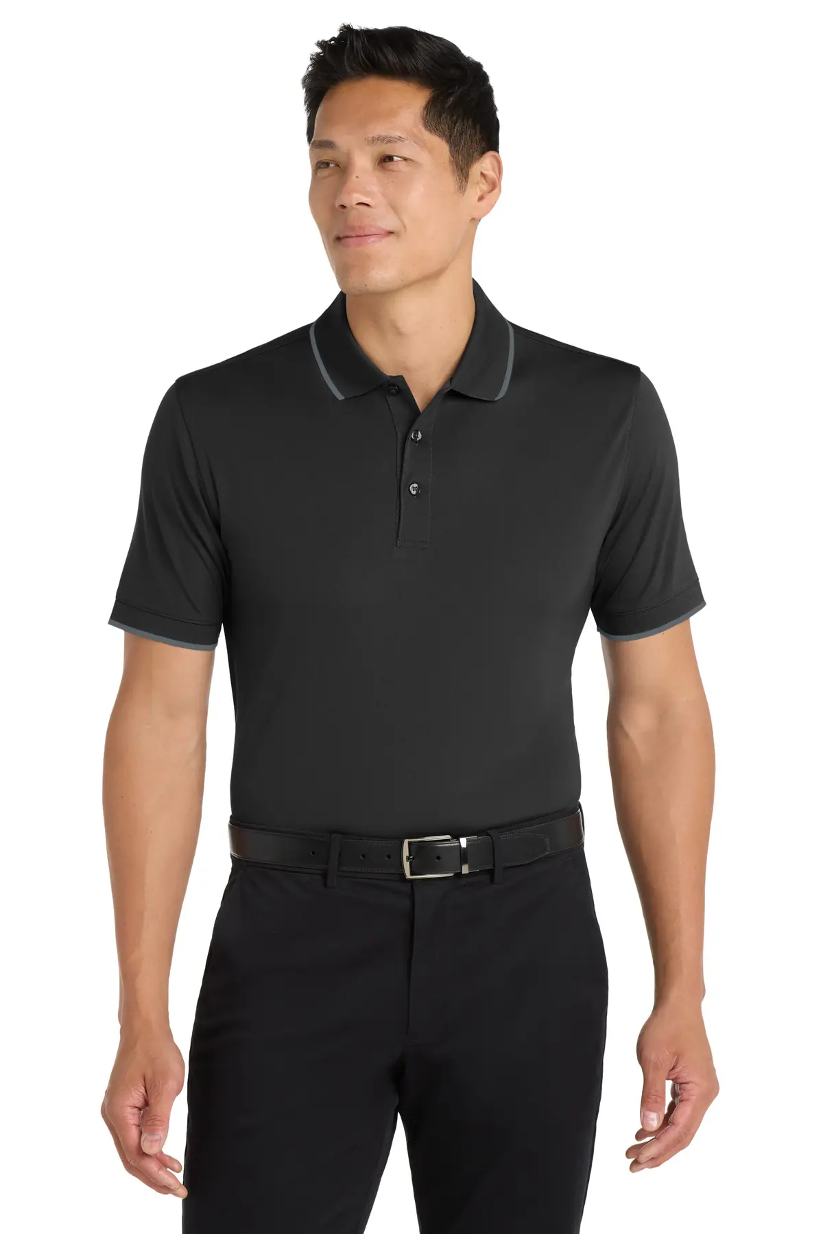 Port Authority Dry Zone UV Micro-Mesh Tipped Polo. in Deep Black/ Graphite
