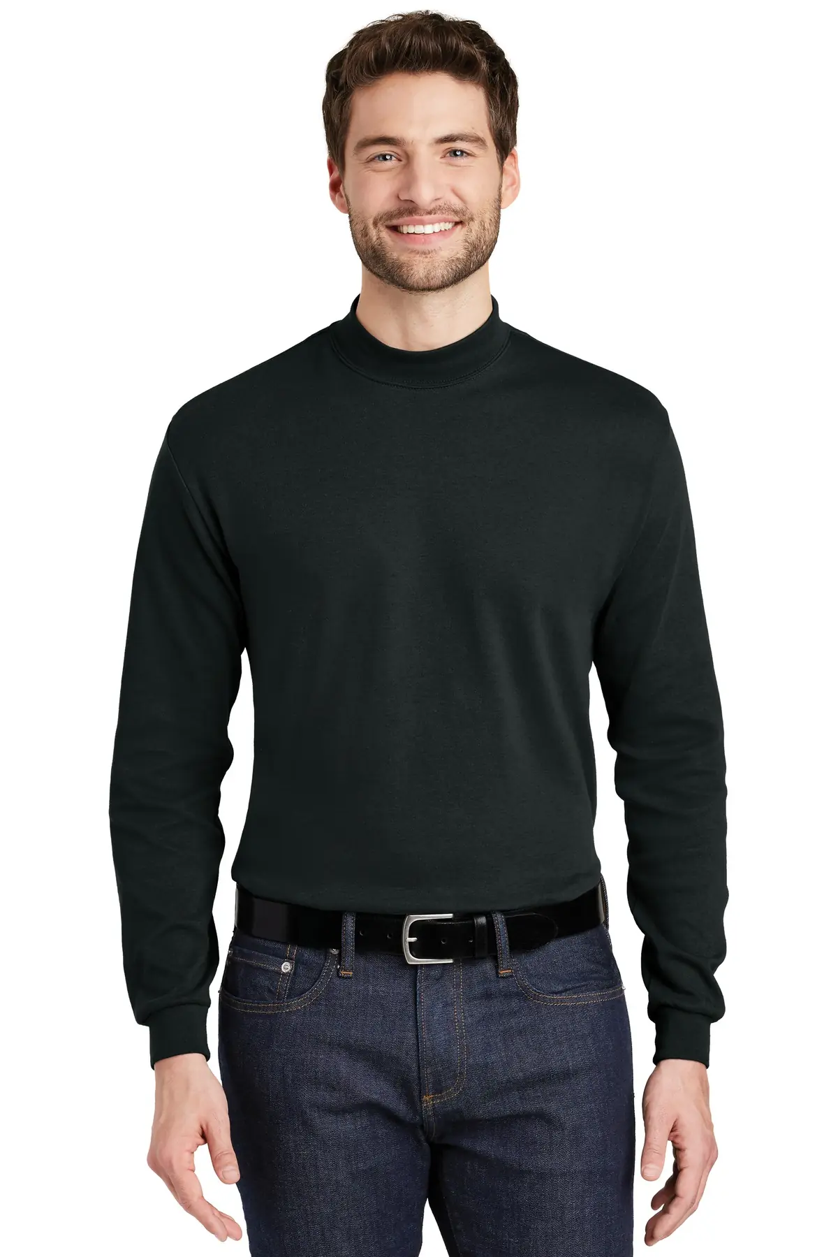 Port Authority Interlock Knit Mock Turtleneck. in Black