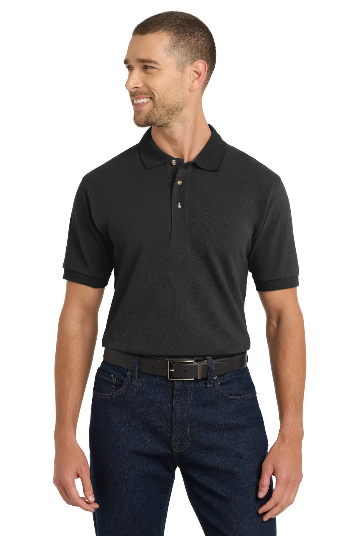 Port Authority Heavyweight Cotton Pique Polo. in Black