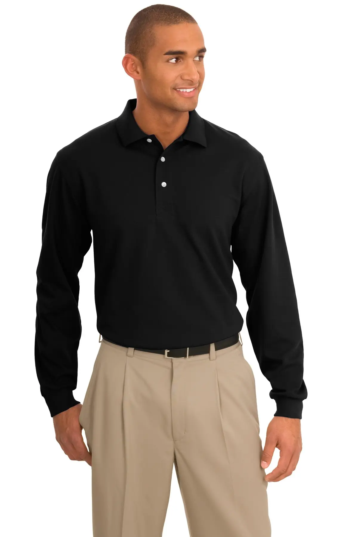 Port Authority Rapid Dry Long Sleeve Polo. in Jet Black