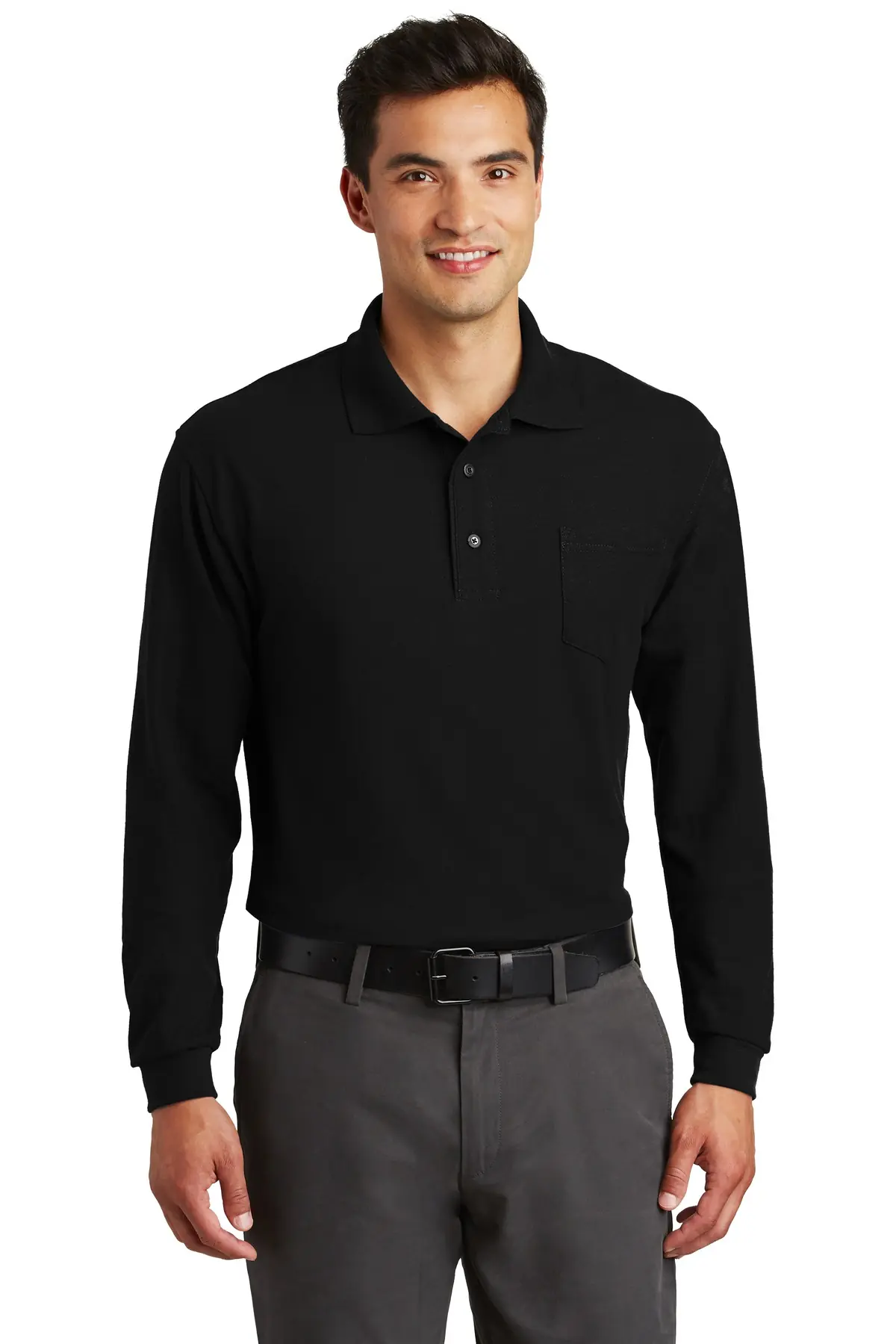 Port Authority Long Sleeve Silk Touch Polo with Pocket.