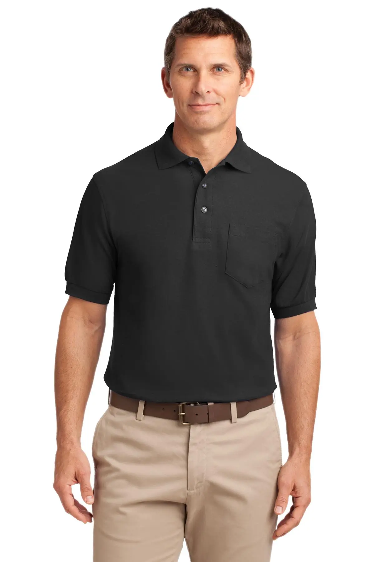 Port Authority Silk Touch Polo with Pocket. in Black