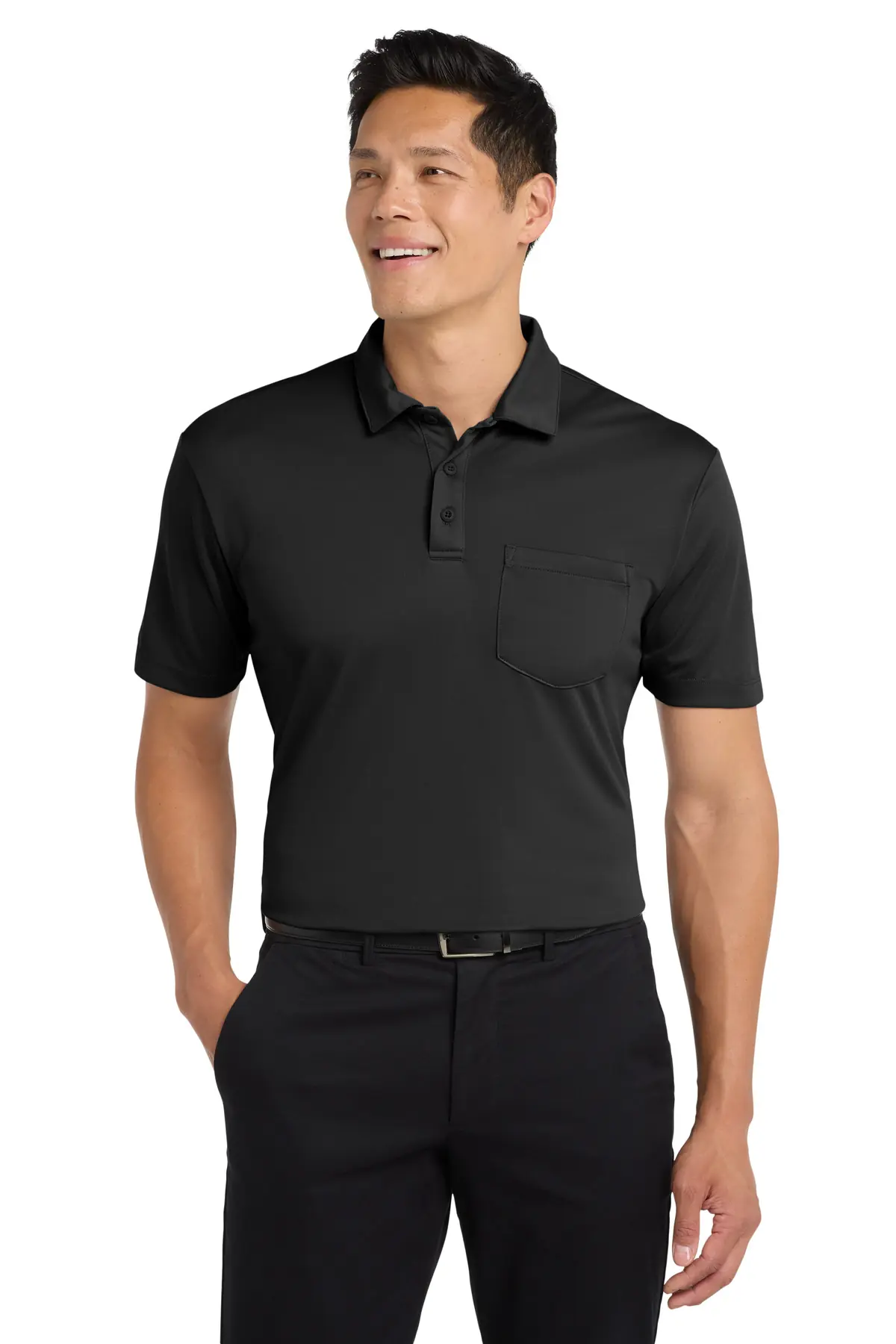 Port Authority Silk Touch Performance Pocket Polo. in Black