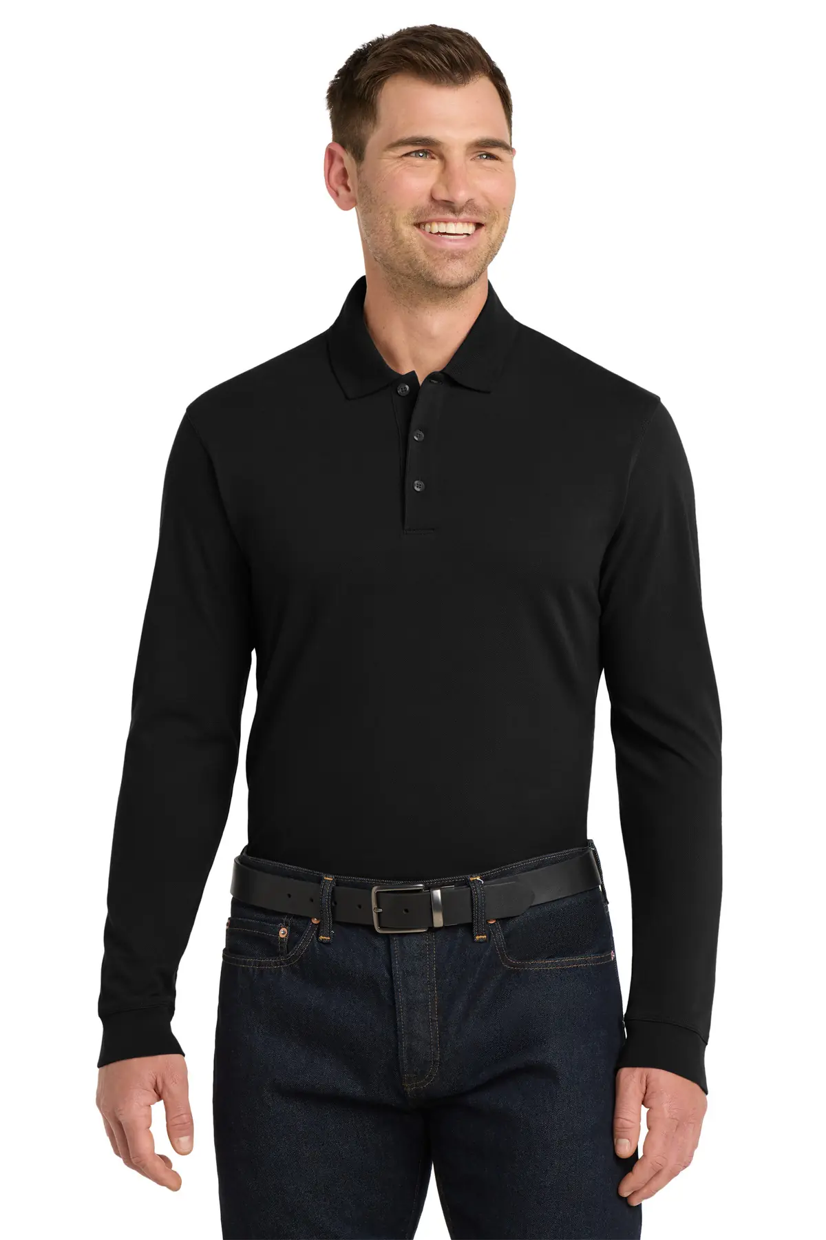 Port Authority EZCotton Long Sleeve Polo. in Black