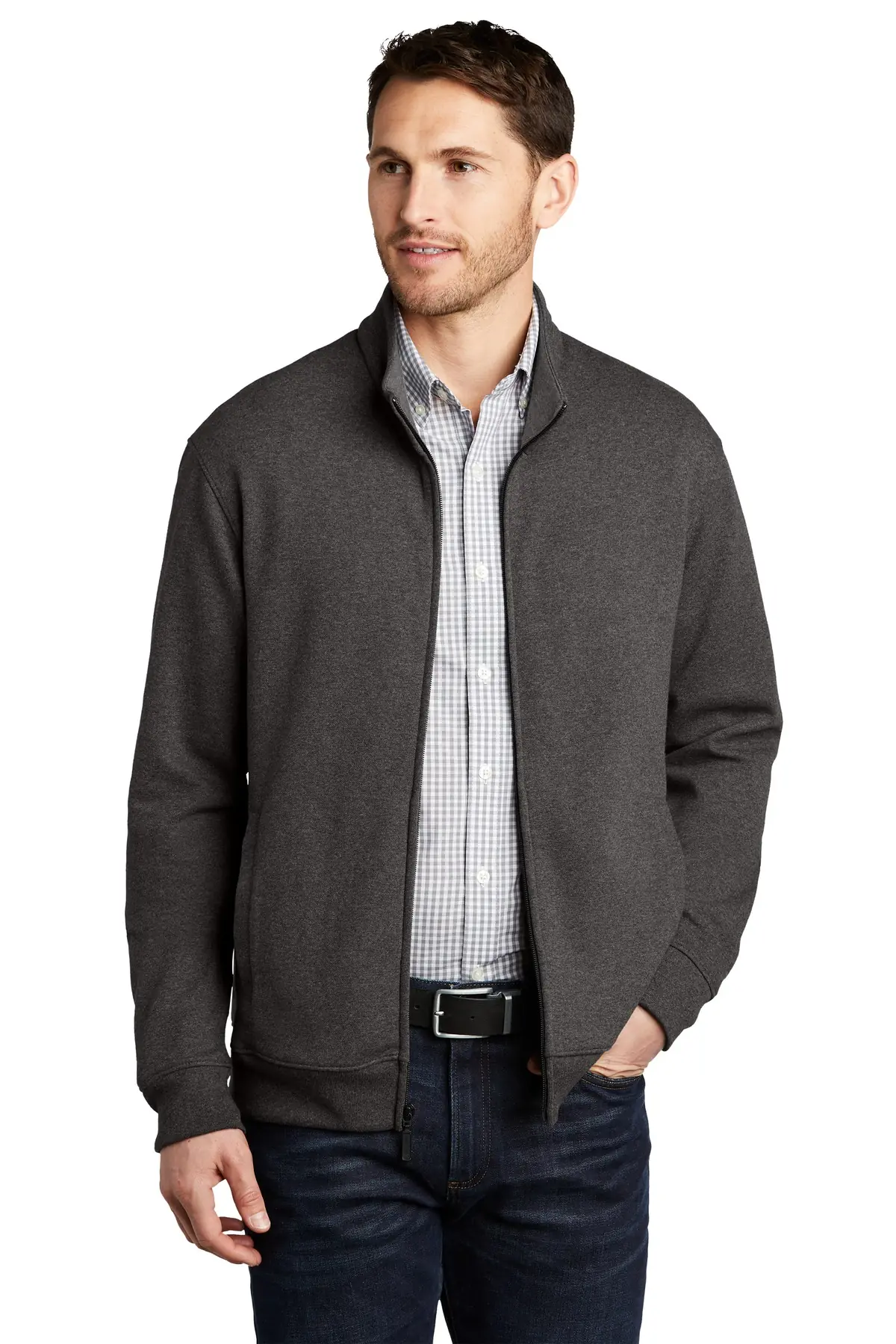 Port Authority Interlock Full-Zip. in Charcoal Heather/ Medium Heather Grey