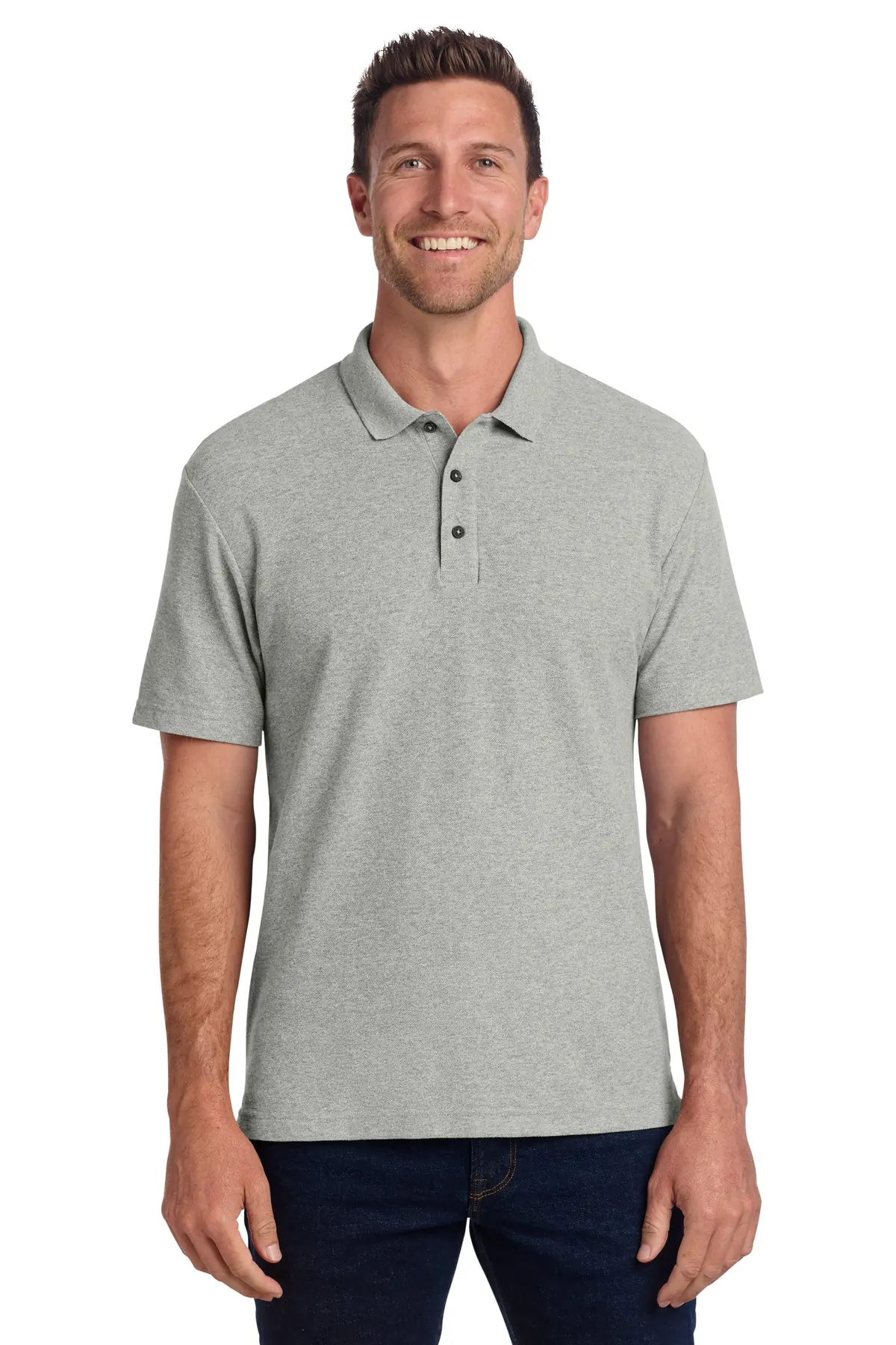 Port Authority C-FREE Cotton Blend Pique Polo in Deep Smoke Heather