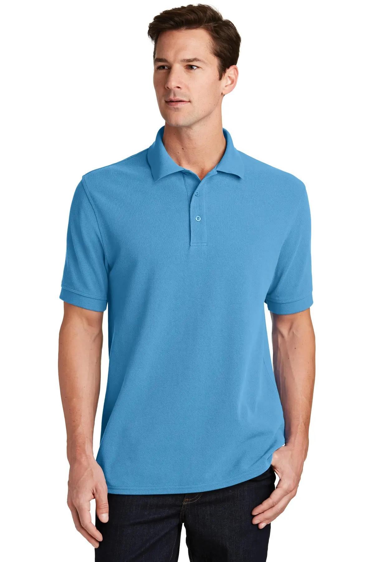 Port & Co Combed Ring Spun Pique Polo. in Aquatic Blue