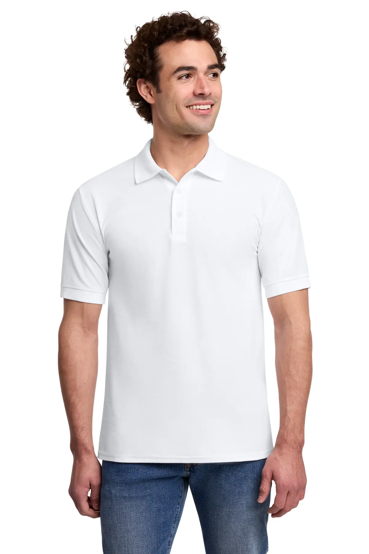 Port & Co Core Blend Pique Polo. in White