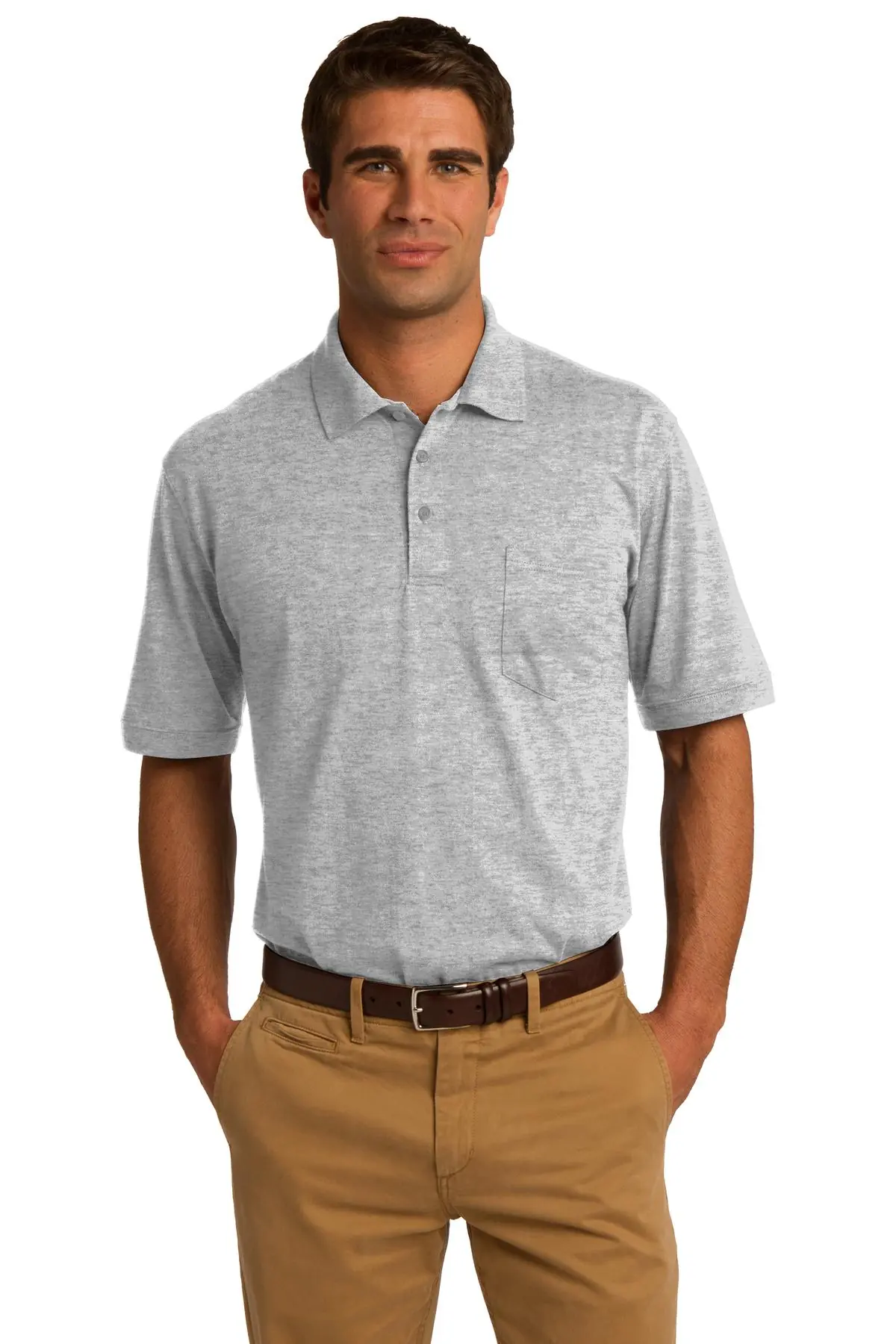 Port & Co Core Blend Jersey Knit Pocket Polo. in Ash