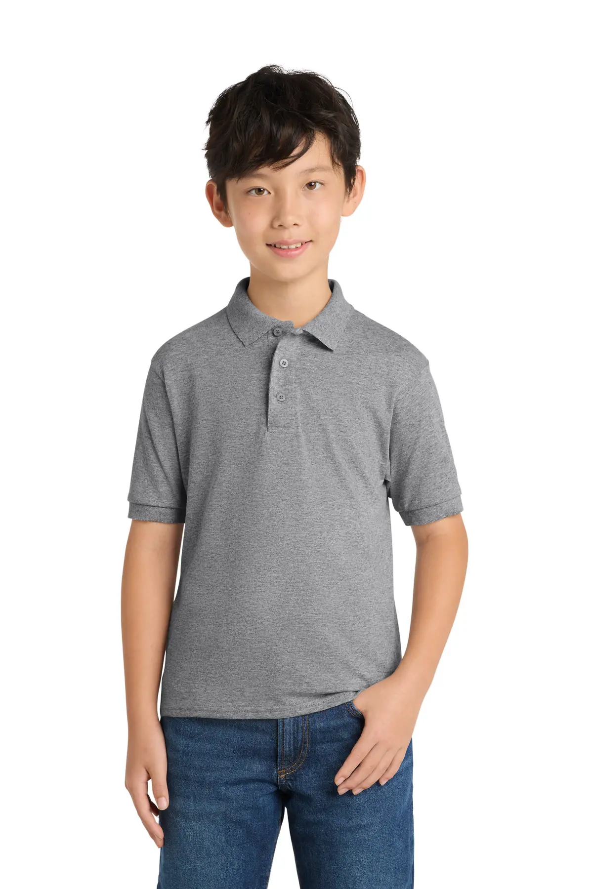 Port & Co Youth Core Blend Jersey Knit Polo. in Athletic Heather