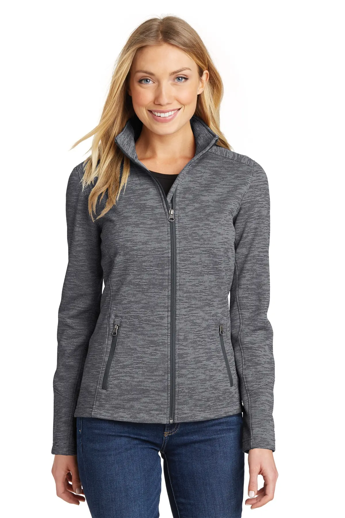 Port Authority Women's Digi Stripe Fleece Jacket. in Black