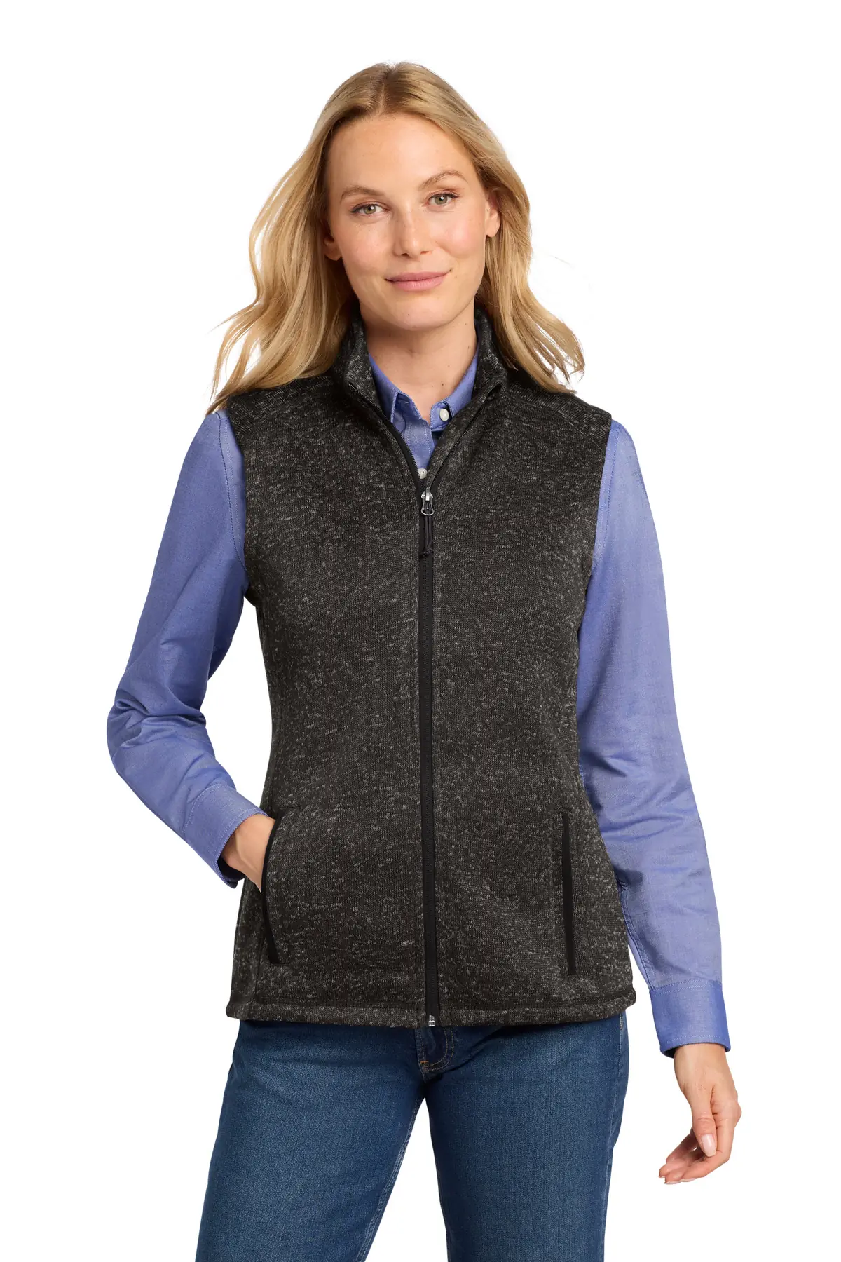 Port Authority Women's Sweater Fleece Vest in Black Heather