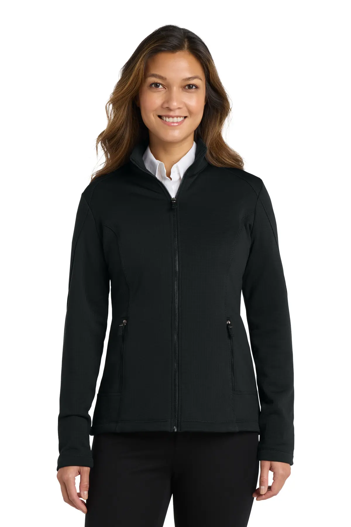 Port Authority Women's Grid Fleece Jacket. in Deep Black