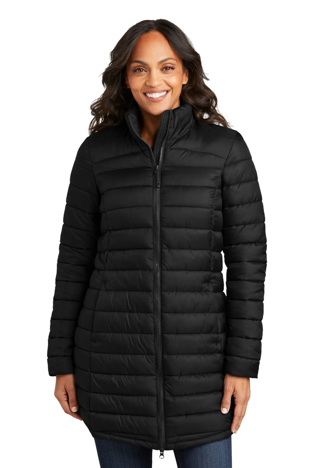 Port Authority Women's Horizon Puffy Long Jacket in Deep Black