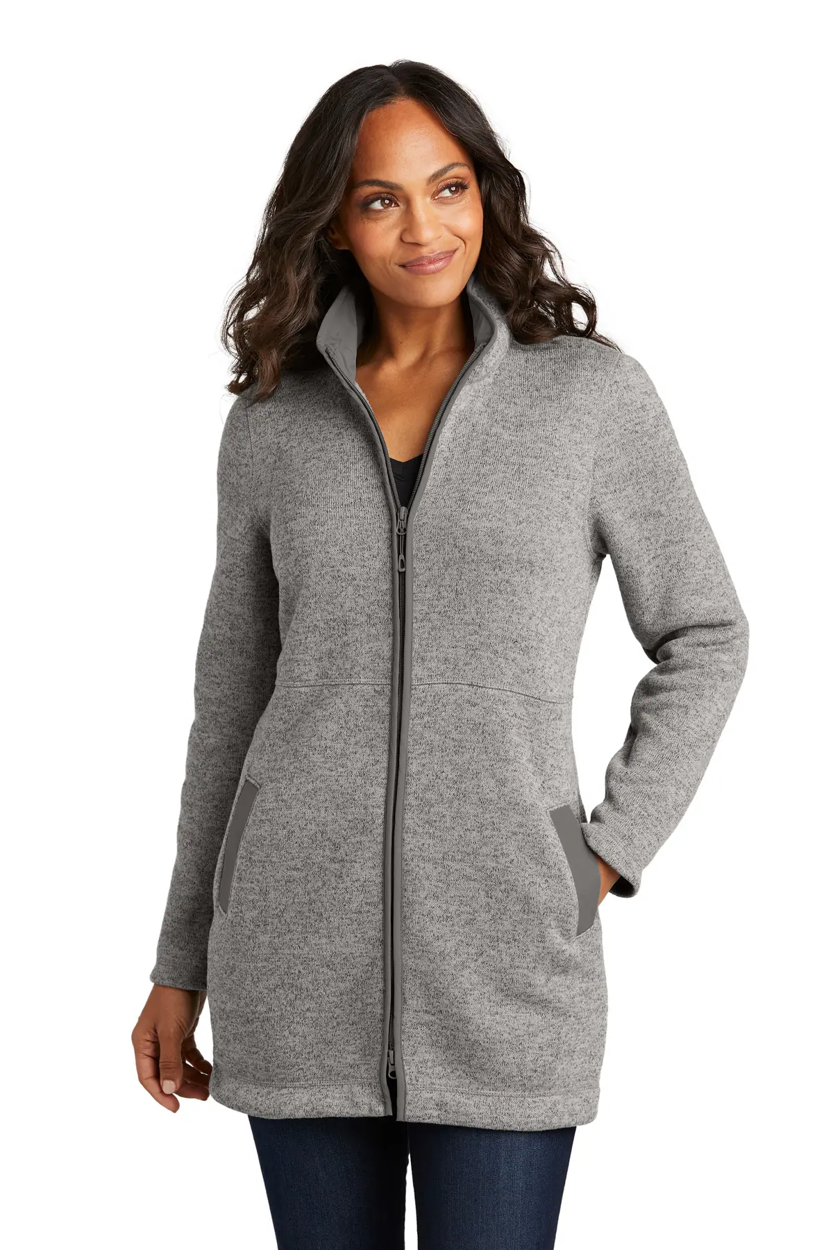 Port Authority Women's Arc Sweater Fleece Long Jacket in Deep Smoke Heather