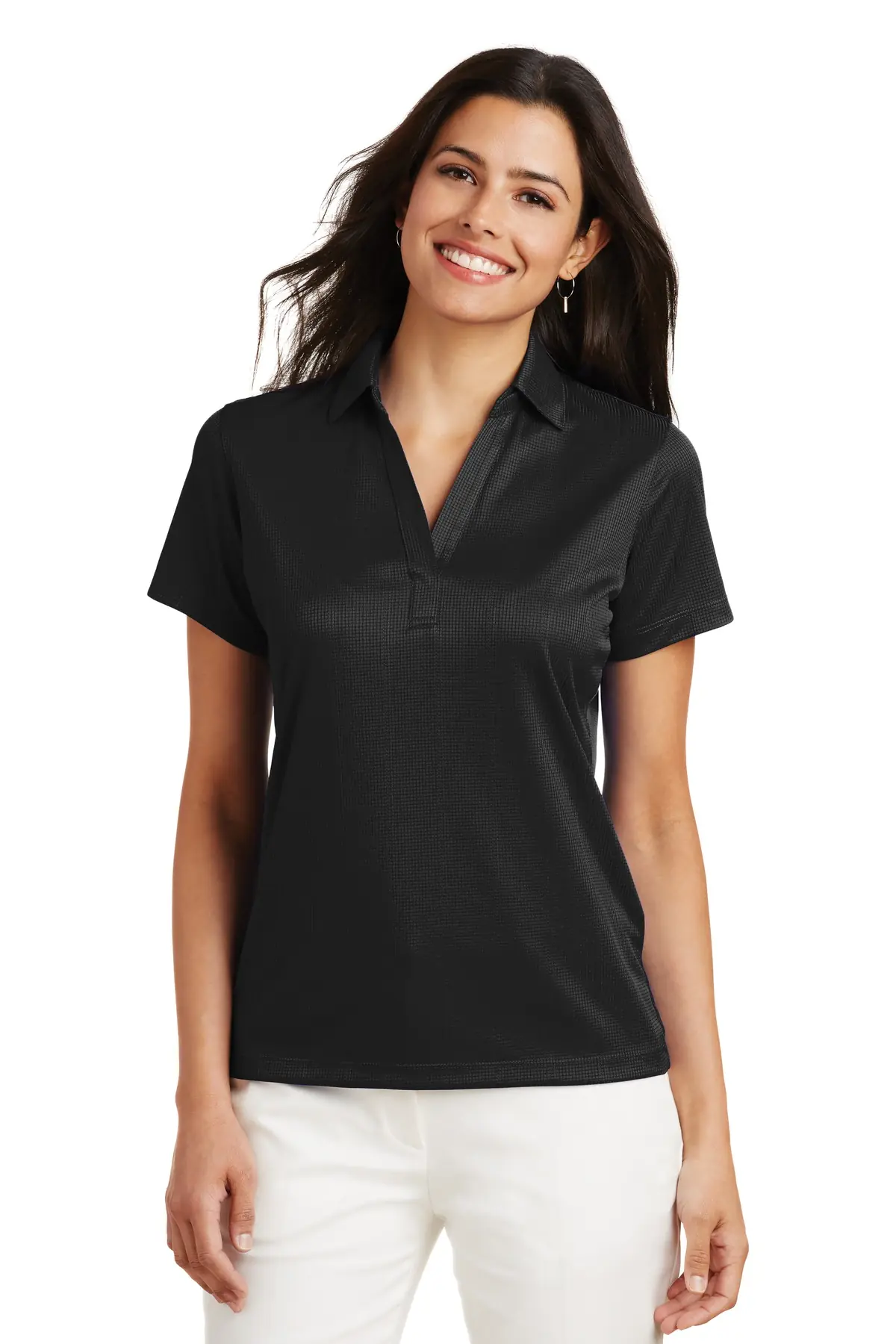 Port Authority Women's Performance Fine Jacquard Polo. in Black