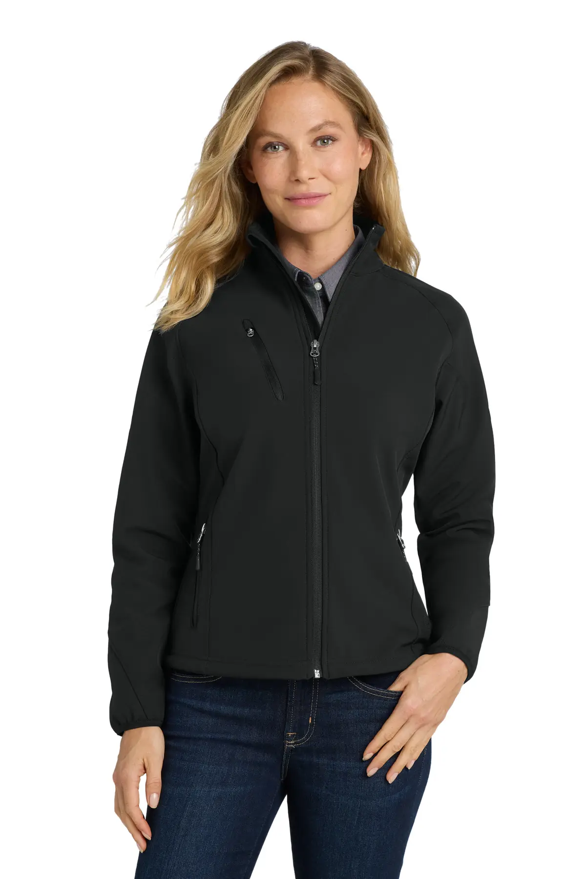 Port Authority Women's Textured Soft Shell Jacket. in Black